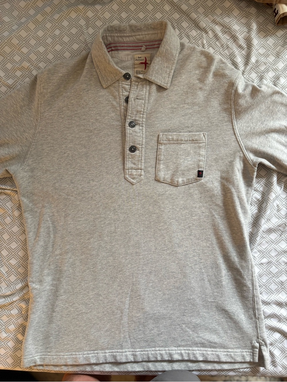 Relwen French Loop long Sleeved Pocket Polo in Heather Grey Men’s Size M EUC